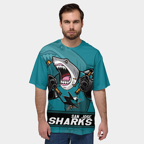 Мужская футболка оверсайз San Jose Sharks, Сан Хосе Шаркс / 3D-принт – фото 3
