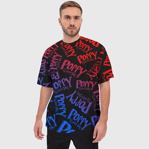 Мужская футболка оверсайз POPPY PLAYTIME LOGO NEON, ХАГИ ВАГИ / 3D-принт – фото 3
