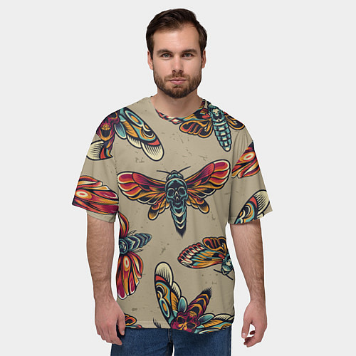 Мужская футболка оверсайз Мотыльки-черепа / 3D-принт – фото 3