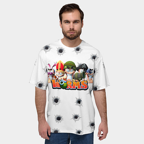 Мужская футболка оверсайз Wormsчервяки / 3D-принт – фото 3