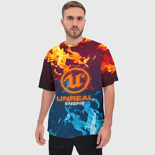 Мужская футболка оверсайз Unreal Огонь / 3D-принт – фото 3