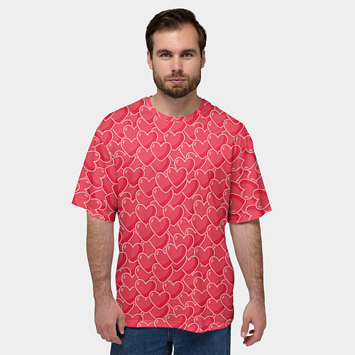 Мужская футболка оверсайз Моя Любовь сердечки / 3D-принт – фото 3