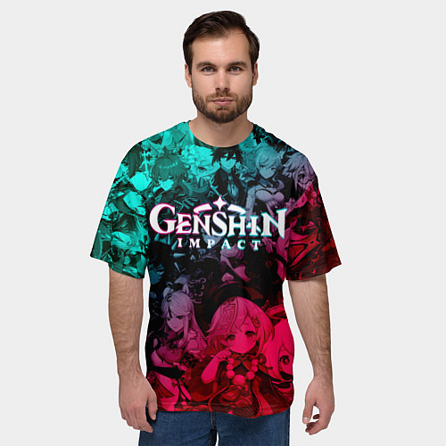 Мужская футболка оверсайз GENSHIN IMPACT NEON HEROES ГЕНШИН ИМПАКТ НЕОН ГЕРО / 3D-принт – фото 3