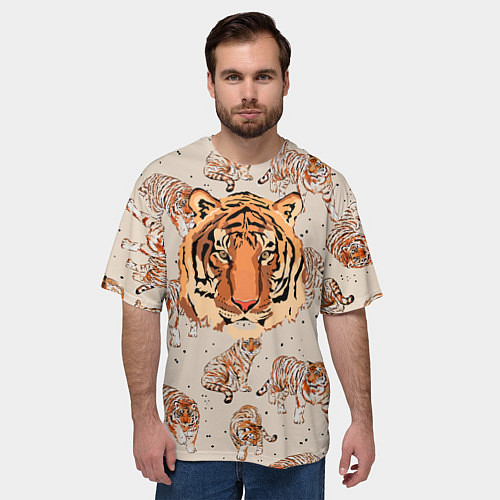 Мужская футболка оверсайз Тигриный Паттерн Символ 2022 Года / 3D-принт – фото 3