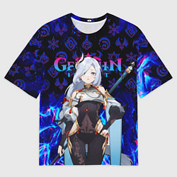 Футболка оверсайз мужская ШЕНЬ ХЭ ГЕНШИН ИМПАКТ ГЕРОИНЯ НЕОНОЫЙ ОГОНЬ, цвет: 3D-принт