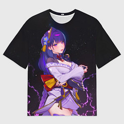 Футболка оверсайз мужская Баал среди молний Геншин импакт, цвет: 3D-принт