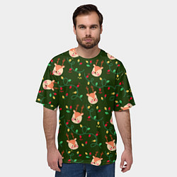 Футболка оверсайз мужская НОВОГОДНИЙ ОЛЕНЬ GREEN, цвет: 3D-принт — фото 2
