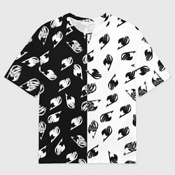 Футболка оверсайз мужская FAIRY TAIL BLACK WHITE ХВОСТ ФЕИ СИМВОЛЫ ЧЁРНО БЕЛ, цвет: 3D-принт