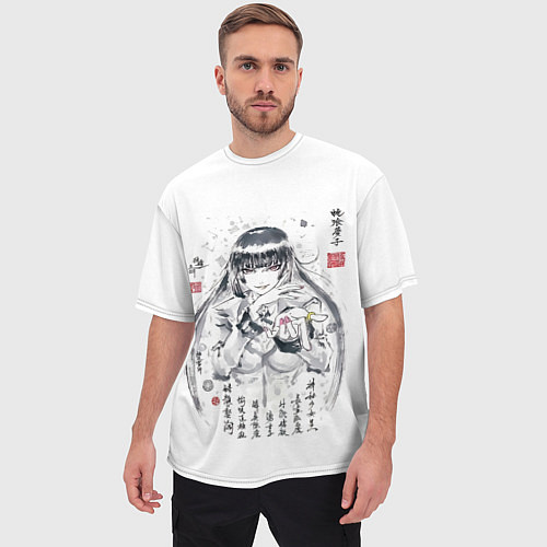 Мужская футболка оверсайз Безумный азарт - Юмэко Джабами иероглифы / 3D-принт – фото 3