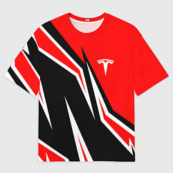 Футболка оверсайз мужская TESLA MOTORS RED LINE ТЕСЛА, цвет: 3D-принт