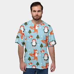 Футболка оверсайз мужская Лисята и пингвины Новый год 2022, цвет: 3D-принт — фото 2