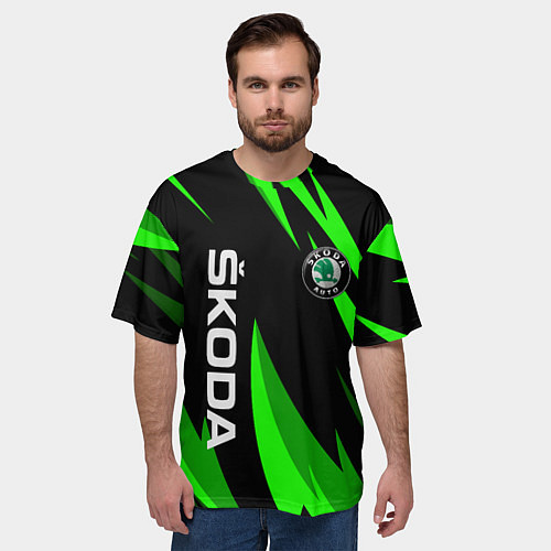 Мужская футболка оверсайз SKODA Логотип Узор / 3D-принт – фото 3