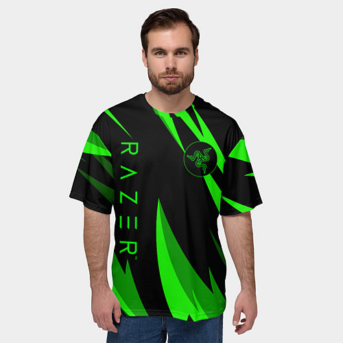 Мужская футболка оверсайз RAZER GREEN / 3D-принт – фото 3