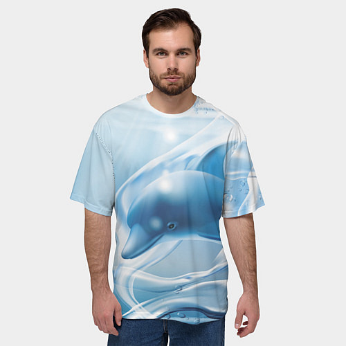 Мужская футболка оверсайз Дельфин в лазурном океане / 3D-принт – фото 3