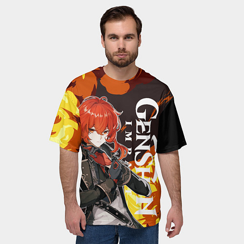 Мужская футболка оверсайз ДИЛЮК ПИРО ВЗРЫВ DILUC / 3D-принт – фото 3