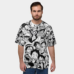 Футболка оверсайз мужская МАНКИ Д ЛУФФИ ЧЁРНО БЕЛЫЙ, цвет: 3D-принт — фото 2