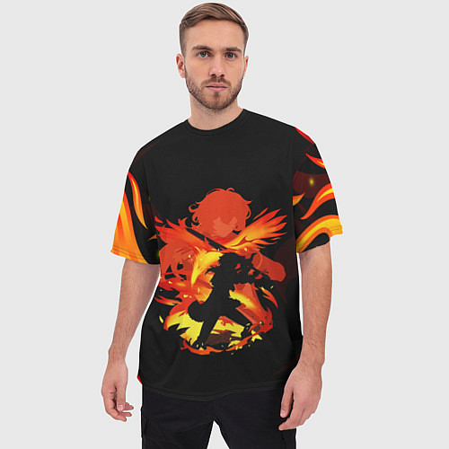 Мужская футболка оверсайз DILUC FIRE GENSHIN IMPACT НА СПИНЕ / 3D-принт – фото 3