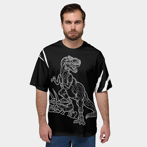 Мужская футболка оверсайз Тираннозавр Скелет / 3D-принт – фото 3