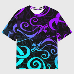 Футболка оверсайз мужская НЕОНОВОЕ ТАТУ ДРАКЕНА УЗОР, цвет: 3D-принт