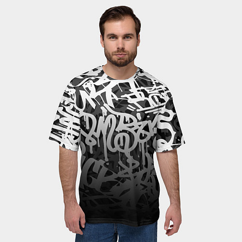 Мужская футболка оверсайз GRAFFITI WHITE TAGS ГРАФФИТИ / 3D-принт – фото 3