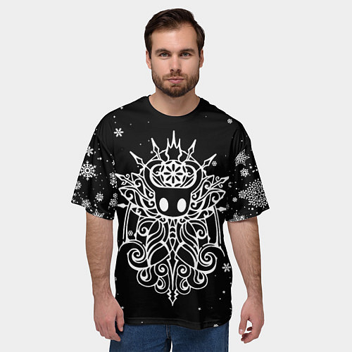 Мужская футболка оверсайз НОВОГОДНИЙ HOLLOW KNIGHT ЧЁРНЫЙ / 3D-принт – фото 3
