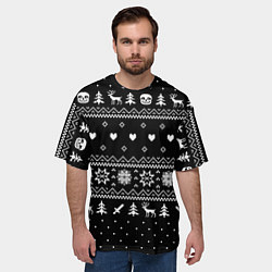 Футболка оверсайз мужская НОВОГОДНИЙ СВИТЕР UNDERTALE SANS ЧЁРНЫЙ, цвет: 3D-принт — фото 2