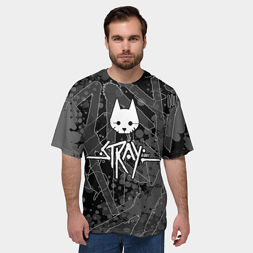 Мужская футболка оверсайз Stray кот бродяга / 3D-принт – фото 3