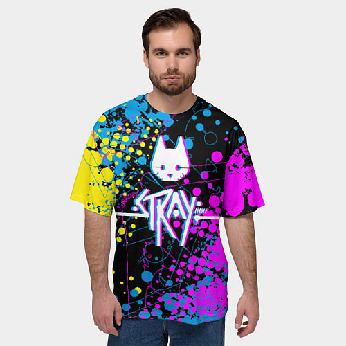 Мужская футболка оверсайз Stray кот бродяга / 3D-принт – фото 3