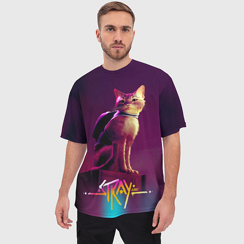Мужская футболка оверсайз Stray cat кот бродяга / 3D-принт – фото 3