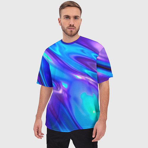 Мужская футболка оверсайз Neon Holographic / 3D-принт – фото 3