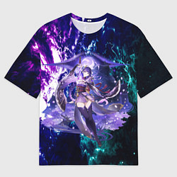 Футболка оверсайз мужская БААЛ РАЙДЕН СЁГУН, НЕОНОВЫЕ МОЛНИИ ГЕНШИН ИМПАКТ, цвет: 3D-принт