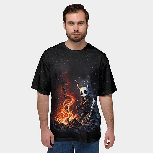 Мужская футболка оверсайз HOLLOW KNIGHT У КОСТРА / 3D-принт – фото 3