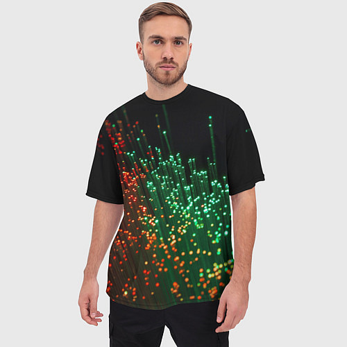 Мужская футболка оверсайз Неоновые светящиеся палочки / 3D-принт – фото 3