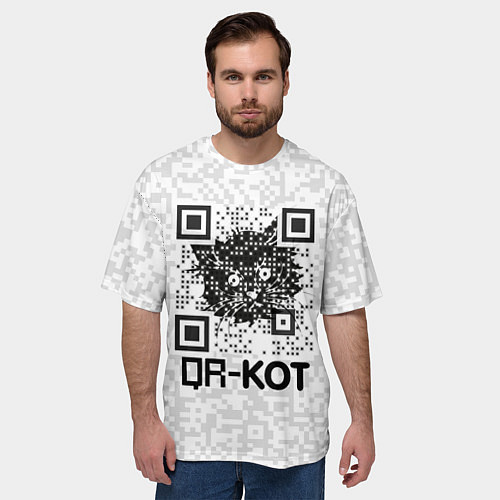 Мужская футболка оверсайз QR код котик / 3D-принт – фото 3