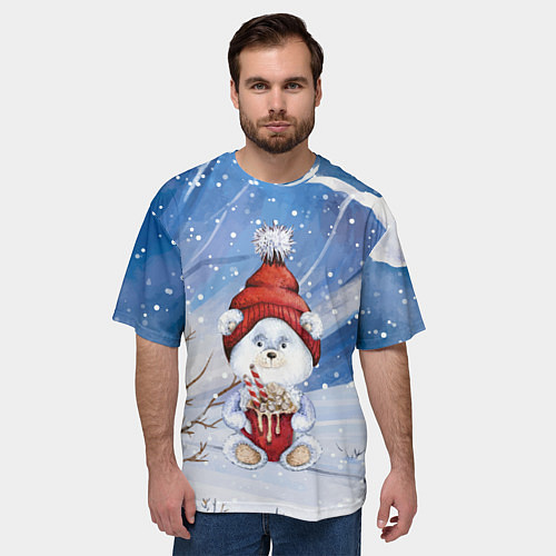 Мужская футболка оверсайз Медвежонок 2022 новогодний / 3D-принт – фото 3