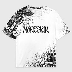 Футболка оверсайз мужская MANESKIN, ЛОГО РОК ГРУПП ЧЁРНО БЕЛОЕ, цвет: 3D-принт