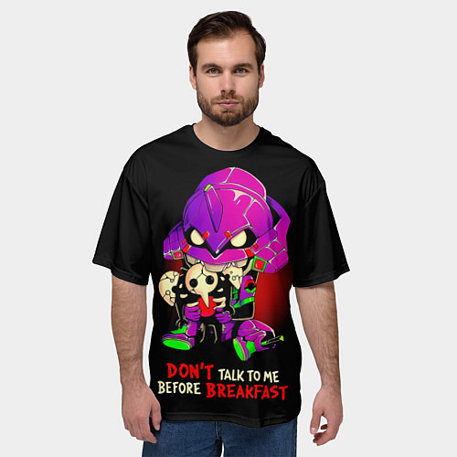 Мужская футболка оверсайз DONT TALK TO ME BEFORE BREAKFAST - Evangelion / 3D-принт – фото 3