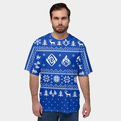 Футболка оверсайз мужская НОВОГОДНИЙ СВИТЕР GENSHIN IMPACT СИНИЙ, цвет: 3D-принт — фото 2