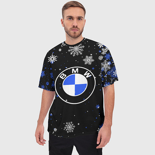 Мужская футболка оверсайз НОВОГОДНИЙ БМВ НОВЫЙ ГОД BMW / 3D-принт – фото 3