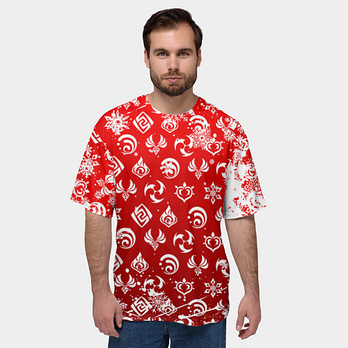 Мужская футболка оверсайз НОВОГОДНИЕ СТИХИИ ГЕНШИН ИМПАКТ, НОВЫЙ ГОД / 3D-принт – фото 3