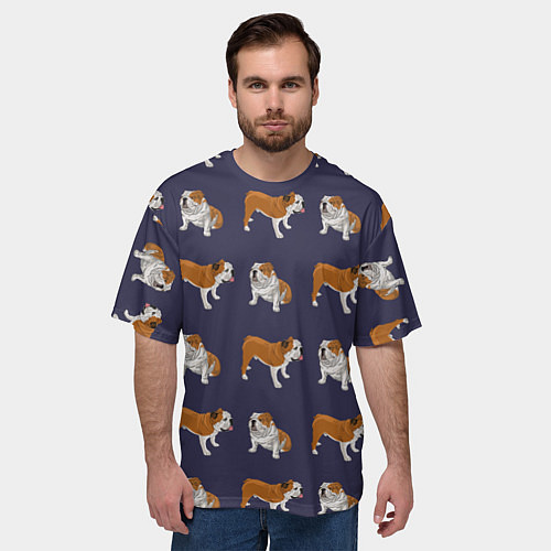 Мужская футболка оверсайз Английские бульдоги паттерн / 3D-принт – фото 3