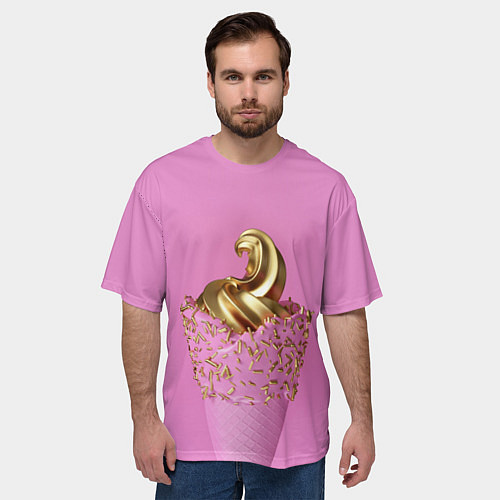 Мужская футболка оверсайз Золотое мороженное / 3D-принт – фото 3