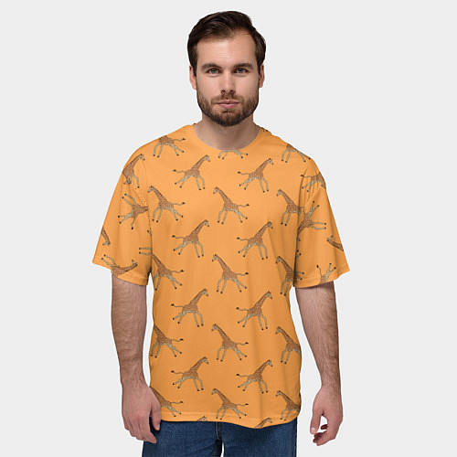 Мужская футболка оверсайз Жирафы паттерн / 3D-принт – фото 3