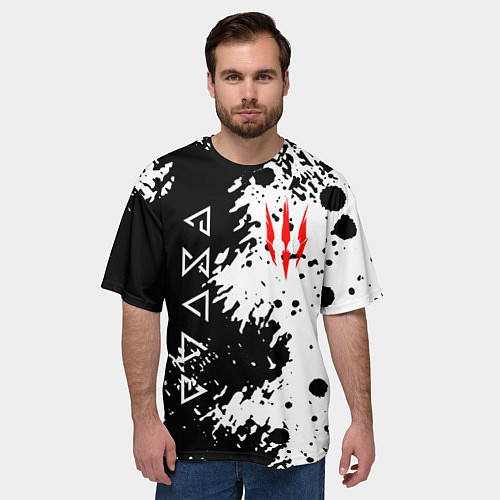 Мужская футболка оверсайз The Witcher black & white / 3D-принт – фото 3