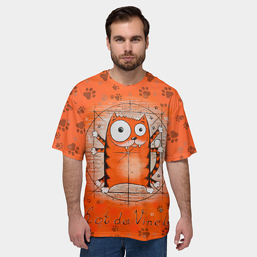 Мужская футболка оверсайз Kot da Vinci / 3D-принт – фото 3