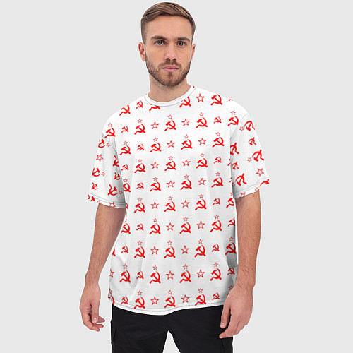 Мужская футболка оверсайз Серп и Молот СССР на белом фоне / 3D-принт – фото 3