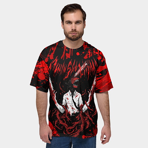 Мужская футболка оверсайз Человек бензопила в крови Chainsaw Man / 3D-принт – фото 3