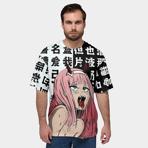 Мужская футболка оверсайз AHEGAO ZERO TWO Зеро ту ахегао / 3D-принт – фото 3