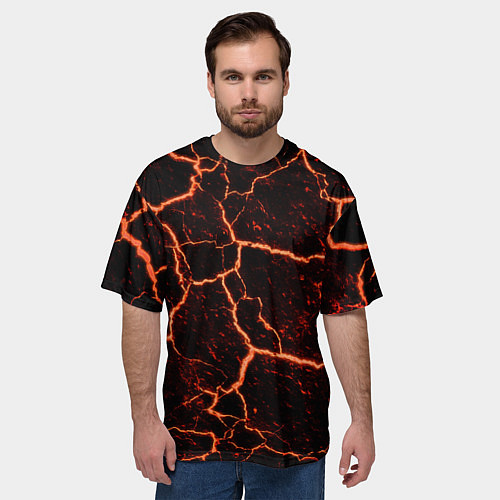 Мужская футболка оверсайз Раскаленная лаваhot lava / 3D-принт – фото 3