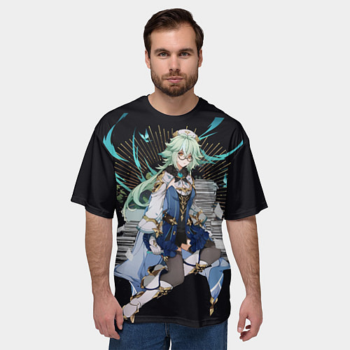 Мужская футболка оверсайз Сахароза Сухроза с книгами Геншин Импакт Sucrose / 3D-принт – фото 3